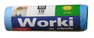 Worki na śmieci Amaks 60l z taśmą LDPE/HDPE niebieskie 10 sztuk