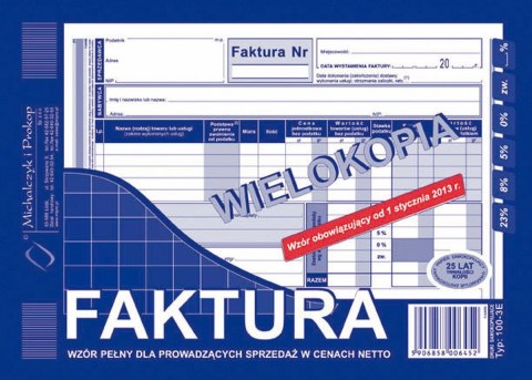 Druk samokopiujący Michalczyk i Prokop Faktura VAT netto pełna A5 80k. (100-3E)