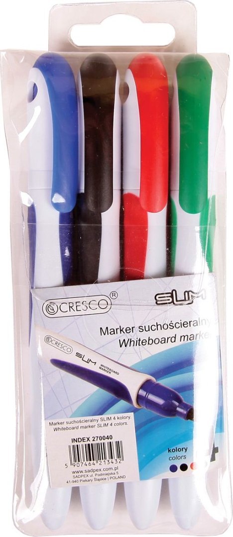 Marker suchościeralny Cresco Slim, 4 kolory 1,0-2,0mm okrągła końcówka (270040)