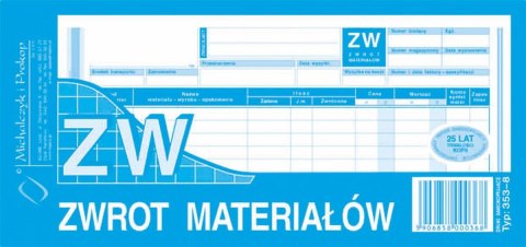 Druk samokopiujący Michalczyk i Prokop ZW zwrot materiałów 1/3 A4 80k. (353-8)