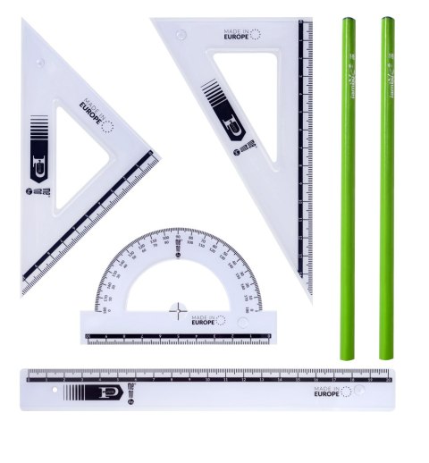 Komplet geometryczny Memobe linijka 20 cm + 2 ołówki 6 el. (MK 109-00)