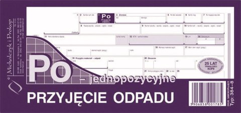 Druk samokopiujący Michalczyk i Prokop Przyjęcie odpadu jednopozycyjne 1/3 A4 80k. (384-8)