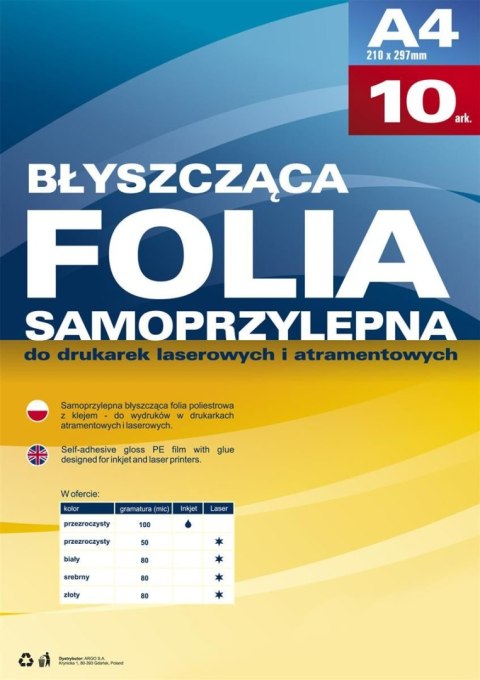 Folia samoprzylepna Argo A4 przezroczysty 100mic. [mm:] 210x297 (434010)