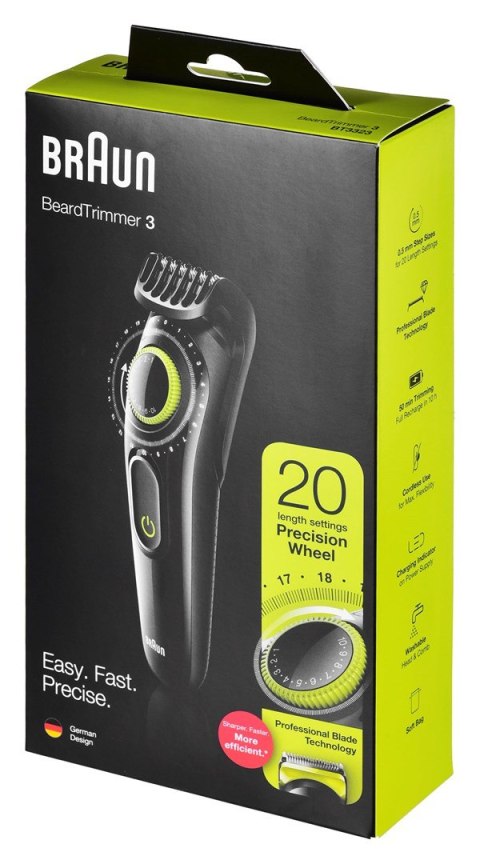 Trymer do brody BRAUN BeardTrimmer 3 BT3323 Bezprzewodowy Czarny/Zielony