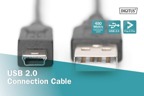 Kabel połączeniowy USB 2.0 HighSpeed "Canon" Typ USB A/miniUSB B (5pin) M/M czarny 1,8m