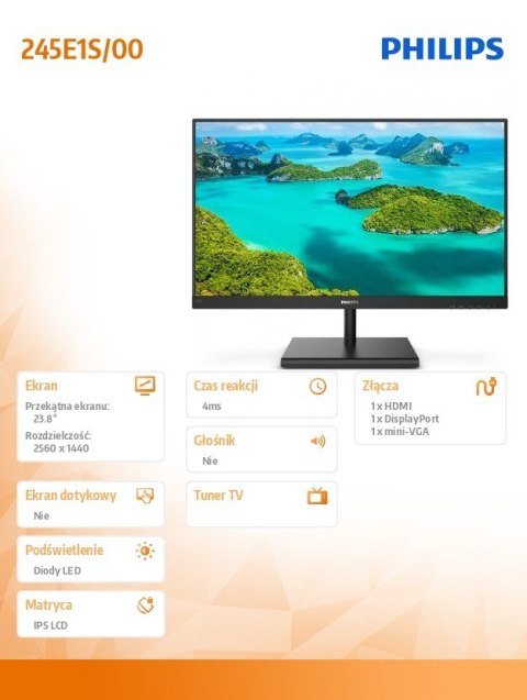 Monitor 245E1S 23.8 cala IPS HDMI DP FreeSync