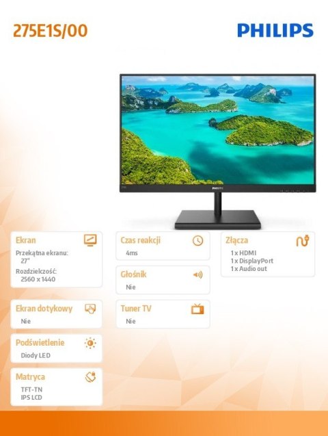 Monitor 275E1S 27'' IPS HDMI DP FreeSync