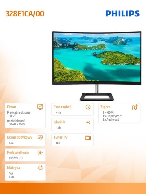 Monitor 328E1CA 31.5 cala Curved VA 4K HDMIx2 DP