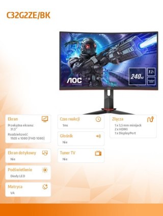 Monitor C32G2ZE/BK 31.5 cala VA Curved 240Hz HDMIx2 DP