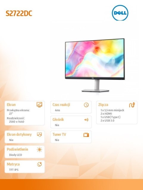 Monitor S2722DC 27 cali LED 2560x1440/HDMI/USBC/3Y