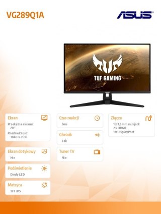 Monitor gamingowy 28 cali VG289Q1A TUF 4K UHD 100MLN:1/5ms IPS HDMI DP Głośnik HDR10