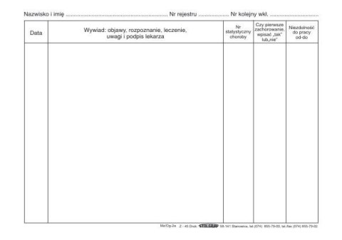 Druk offsetowy Stolgraf Wkładka do historii choroby A5 100k. (Z45)