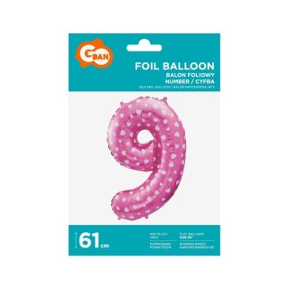 Balon foliowy Godan różowy cyfra 9 26 cali 26cal (hs-c26r9)