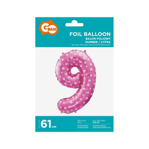 Balon foliowy Godan różowy cyfra 9 26 cali 26cal (hs-c26r9)