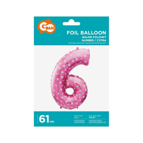 Balon foliowy Godan różowy cyfra 6 26 cali 26cal (hs-c26r6)