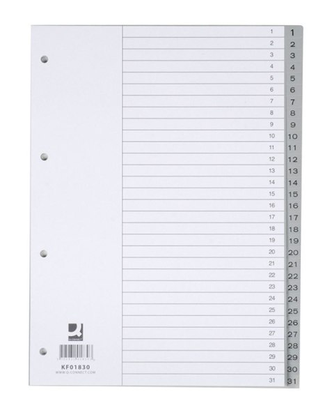 Przekładka numeryczna Q-Connect A4 szara 120g 31k 1-31 [mm:] 230x297 (KF01830)