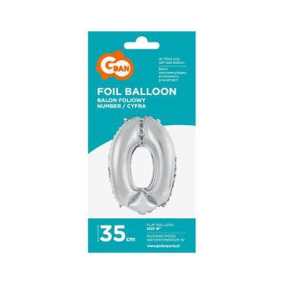 Balon foliowy Godan cyfra 0 srebrny 35 cm (FG-C35S0)