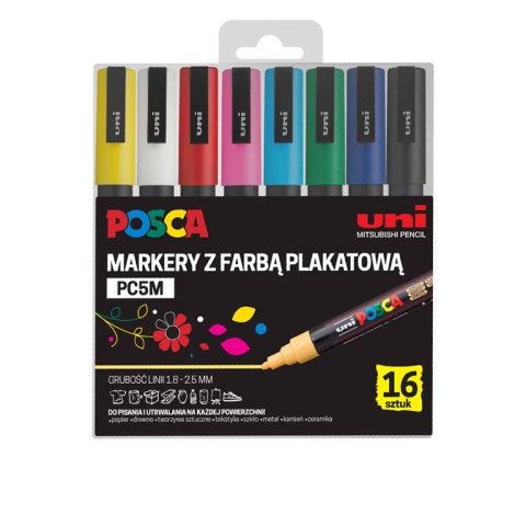 Marker specjalistyczny Posca PC-5M 16 sztuk 5906340928354, mix 1,8-2,5mm okrągła końcówka (194514)