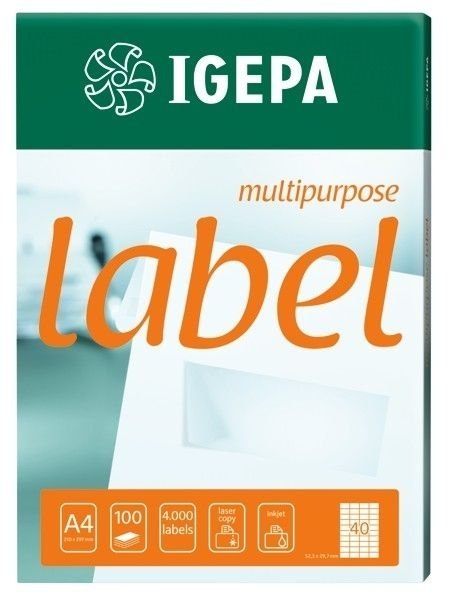 Etykieta samoprzylepna Igepa Label Multipurpose A4 biały [mm:] 70x37