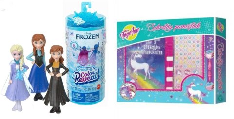 Pakiet PROMOCJA Mattel Lalka Mini Frozen Color Reveal+Pamiętnik Jednorożec Stn2616	 (498552+402875)