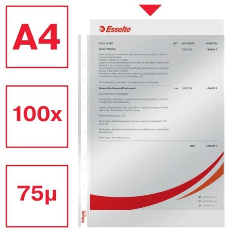 Koszulki na dokumenty Esselte krystaliczne krystaliczna A4 kolor: przezroczysty typu U 75 mic. (56113)