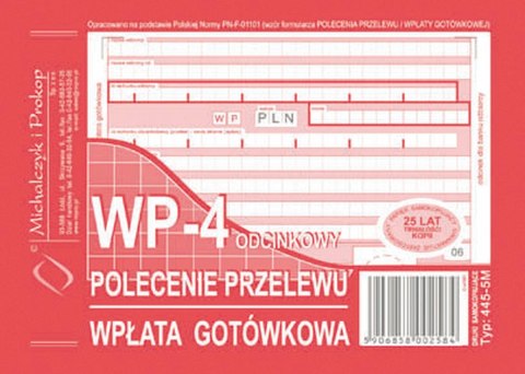 Druk samokopiujący Michalczyk i Prokop Polecenie przelewu / wpłata gotówkowa A6 80k. (445-5M)