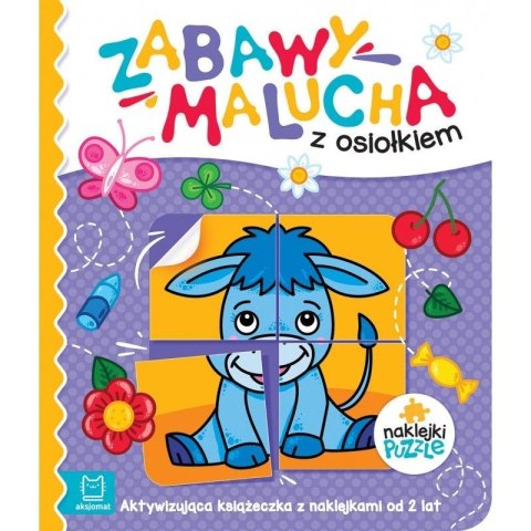 Książeczka edukacyjna Aksjomat Zabawy malucha z osiołkiem. Aktywizująca książeczka z naklejkami puzzlami