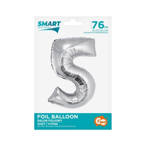 Balon foliowy Godan Smart cyfra 5 srebrna 76cm (CH-SSR5)