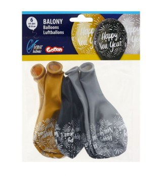 Balon kształty PREMIUM HAPPY NEW YEAR mix 6 szt (GS110/NY2)