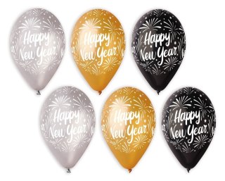 Balon kształty PREMIUM HAPPY NEW YEAR mix 6 szt (GS110/NY2)