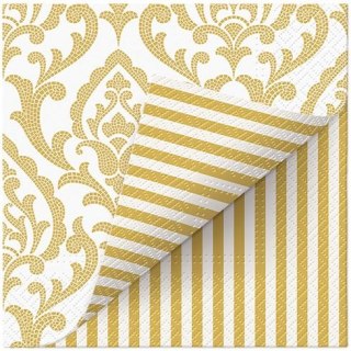 Serwetki Paw Lunch Double Design Portuguese Tiles Stripe (gold) mix nadruk bibuła [mm:] 330x330 (SDLD000409)