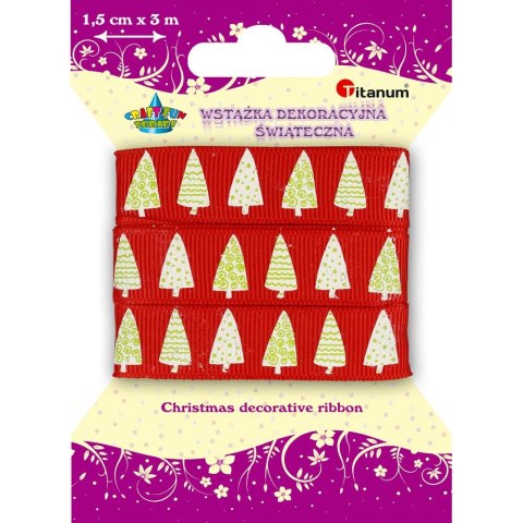 Wstążka Titanum Craft-Fun Series Xmas nadruk choinki 15x3 [mm x m] czerwono-zielony (DD139)