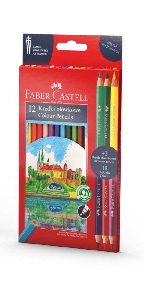 Kredki ołówkowe Faber Castell dwustronne Wawel 12+3 kol. (201480 FC)