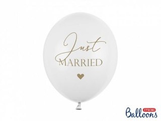 Balon gumowy Partydeco Just Married, P. Pure White biały 300mm 12cal (SB14P-237-008-6)