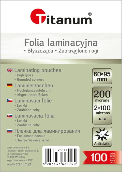 Folia do laminowania Titanum przezroczysty 100mic. [mm:] 60x95