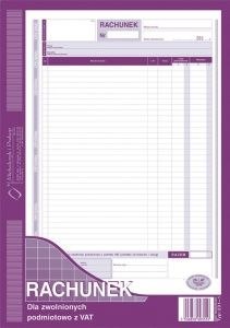 Druk samokopiujący Michalczyk i Prokop rachunek dla zwolnionych podmiotowo z VAT A4 80k. (231-1)