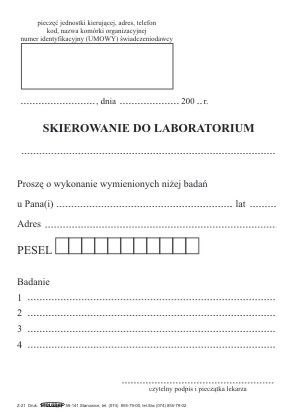 Druk samokopiujący Stolgraf Skierowanie do laboratorium A6 100k. (Z21)