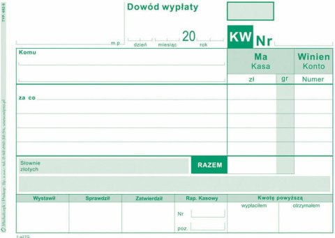 Druk samokopiujący Michalczyk i Prokop KW Dowód wypłaty A6 80k. (402-5)