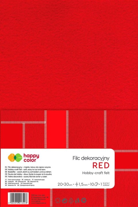 Filc Happy Color kolor: czerwony 10 ark. [mm:] 200x300 (HA 7150 2030-2)