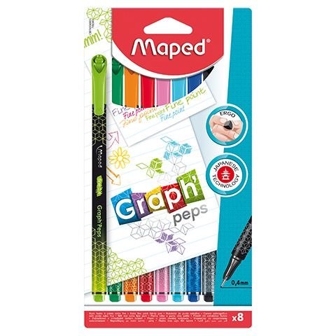 Cienkopis Maped GRAPH PEPS DECO, mix 0,4mm 8kol. (749048)