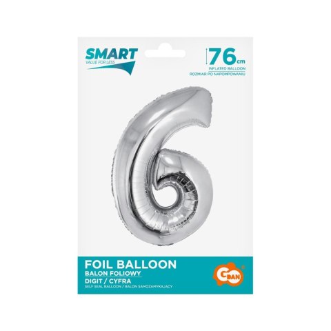 Balon foliowy Godan Smart cyfra 6 srebrna 76cm (CH-SSR6)