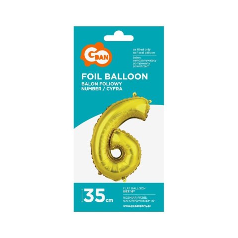 Balon foliowy Godan cyfra 6 złoty 35 cm (FG-C35Z6)