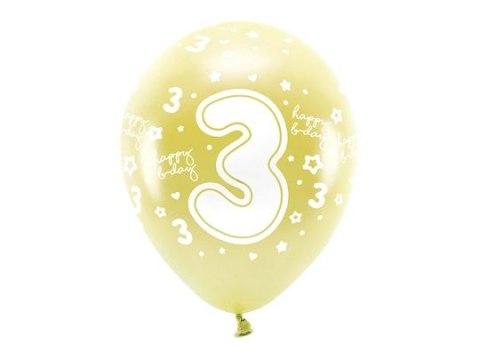 Balon gumowy Partydeco cyfra 3 (1 op. / 6 szt.) złoty 330mm (ECO33M-203-019J-6)