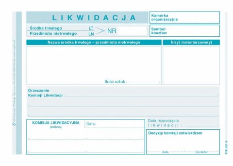 Druk offsetowy Michalczyk i Prokop likwidacja środka trwałego A6 40k. (421-5)